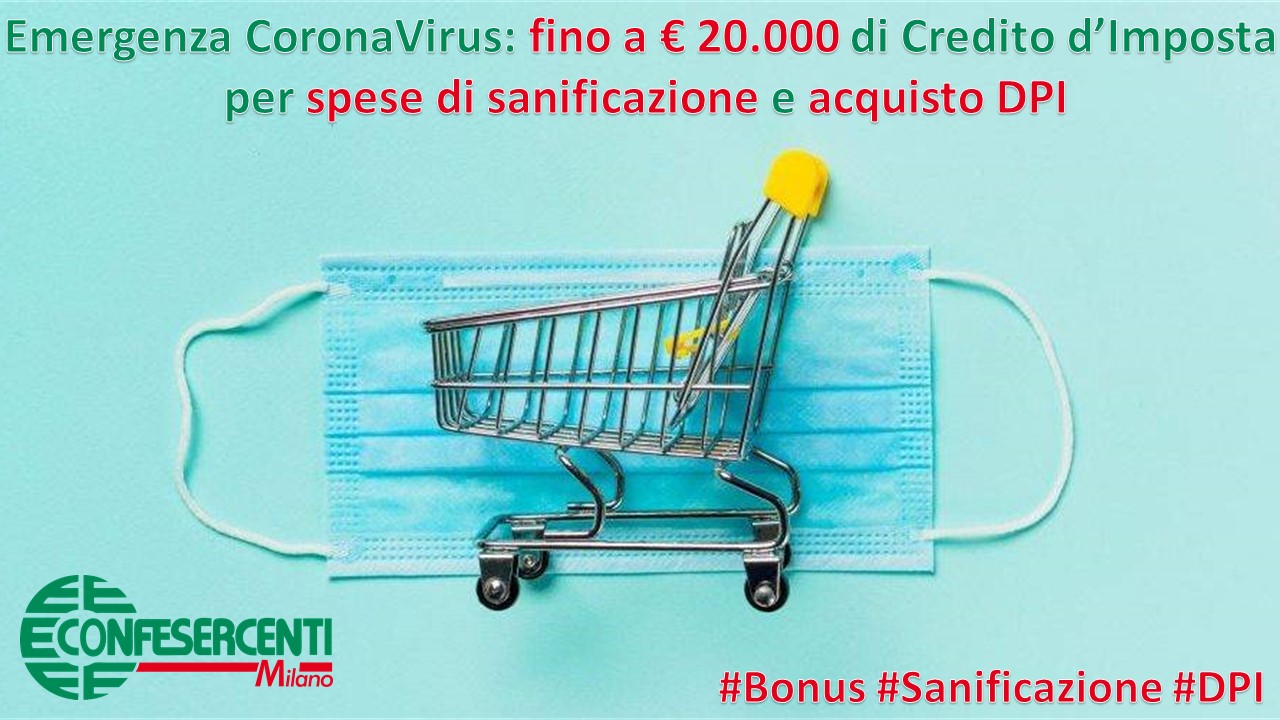 Emergenza CoronaVirus, credito d'imposta per le spese di sanificazione e l'acquisto di DPI
