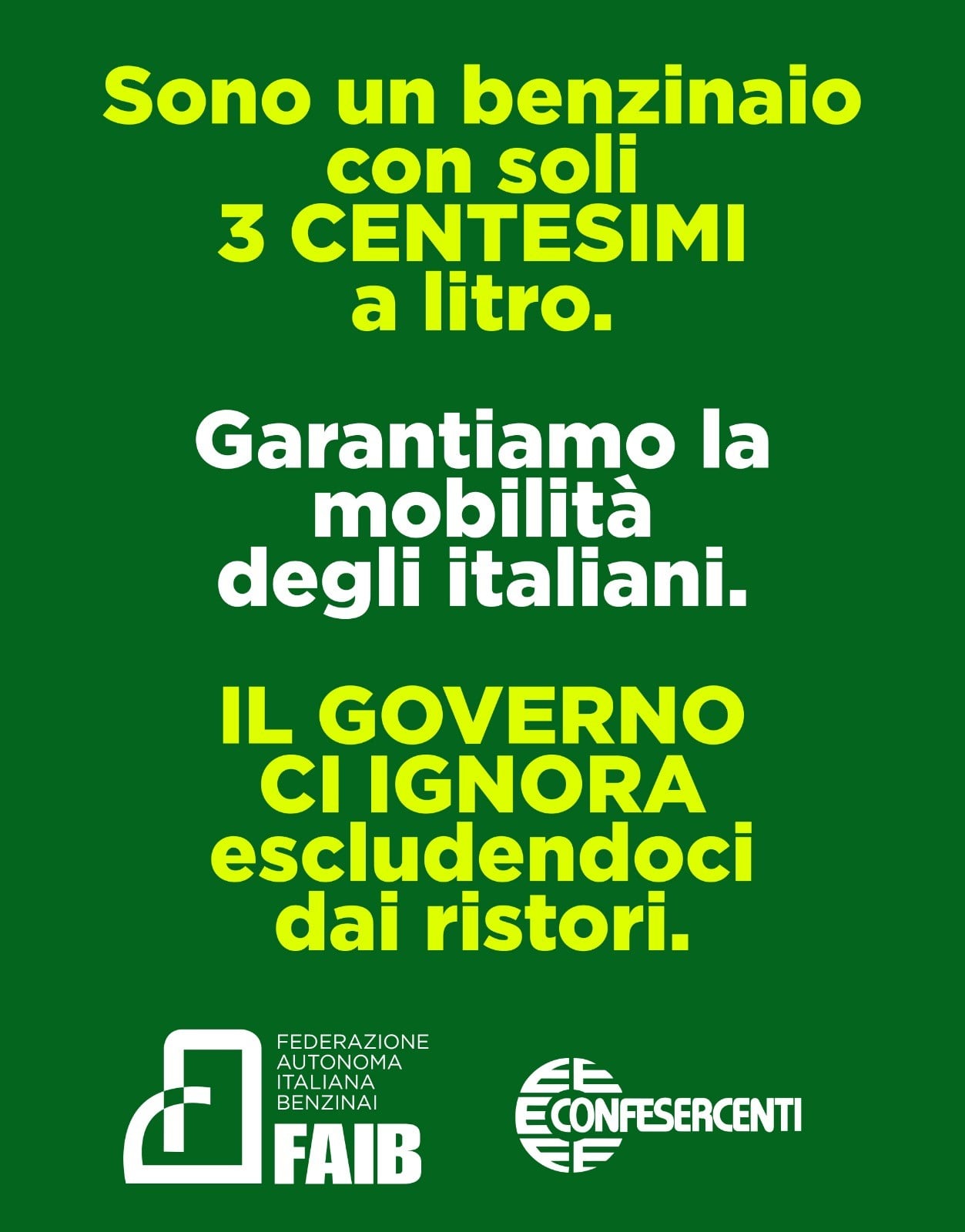 FAIB - Confesercenti, nuova protesta Social: "Il Governo ci ignora escludendoci dai Ristori"