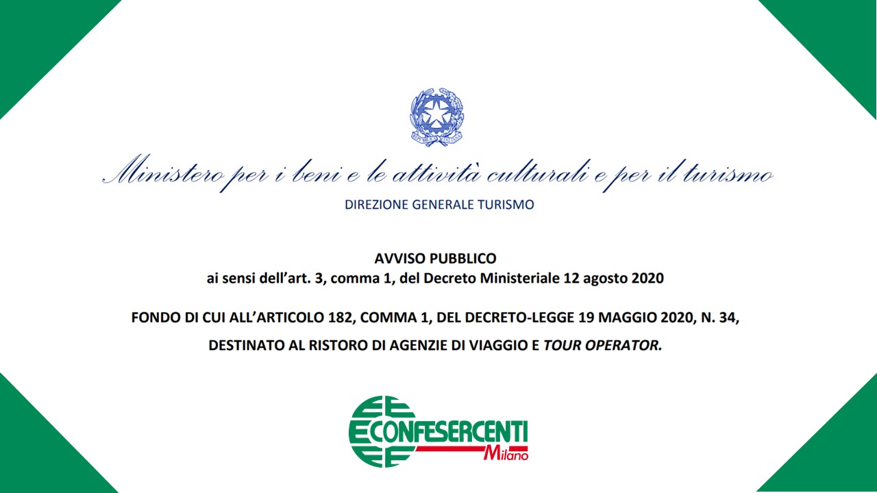 CoronaVirus, contributo a fondo perduto per il ristoro delle Agenzie di Viaggio e Tour Operator